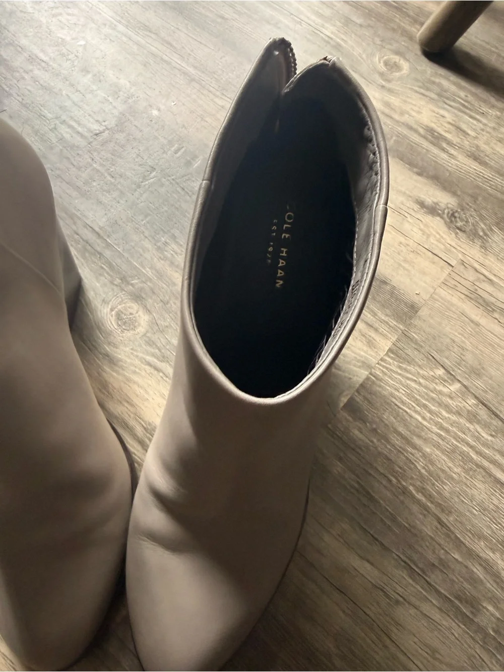 Cole Haan Women's Dey Taupe Leather Ankle Bootie with Stacked Heel 8.5